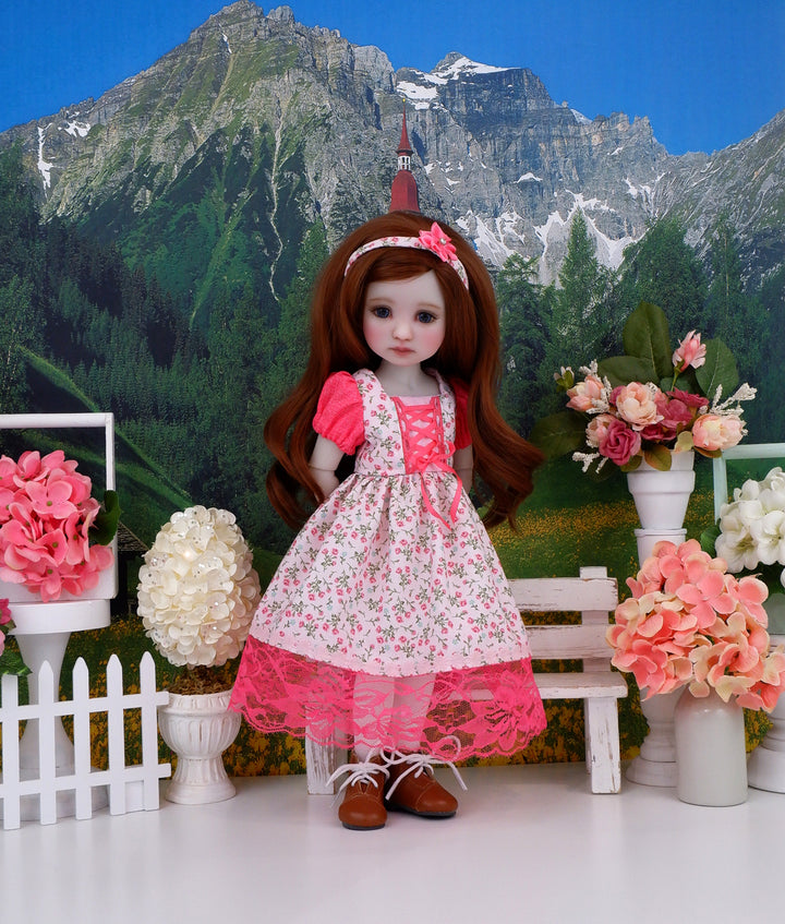 Alpine Summer - dirndl dress ensemble with boots for Ruby Red Fashion Friends doll