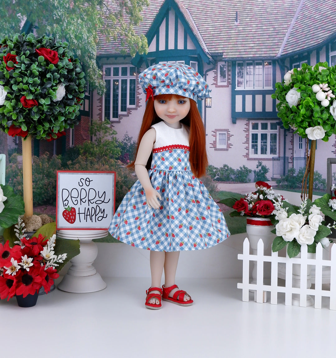 Gingham & Strawberries - dress and sandals for Ruby Red Fashion Friends doll