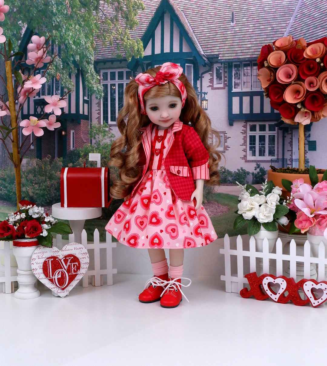 Making Valentines - dress and blazer with boots for Ruby Red Fashion Friends doll