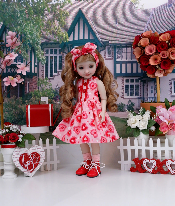 Making Valentines - dress and blazer with boots for Ruby Red Fashion Friends doll