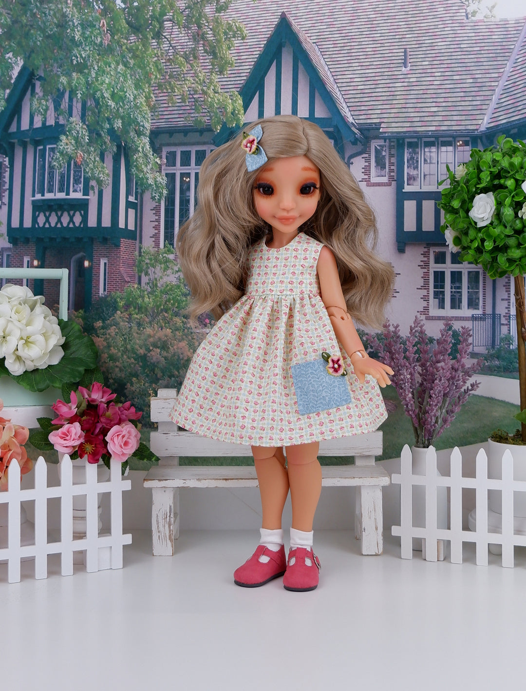 Tiny Rose Grid - dress with shoes for Ava BJD