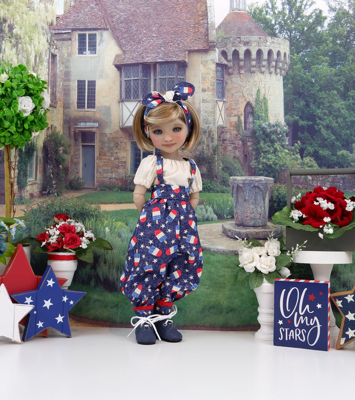 All American Popsicle - blouse & suspender pants with boots for Ruby Red Fashion Friends doll