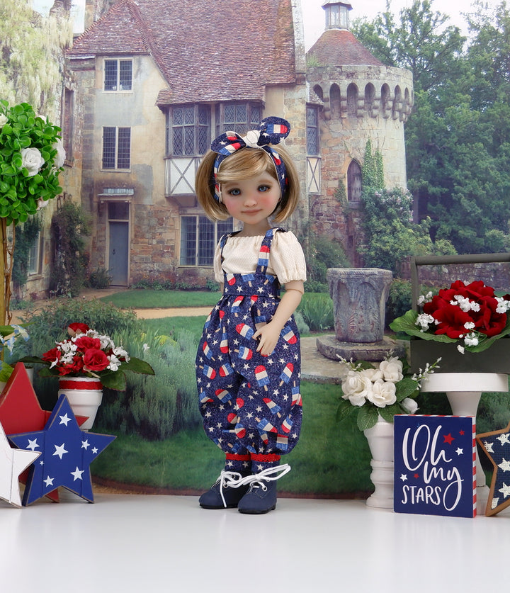 All American Popsicle - blouse & suspender pants with boots for Ruby Red Fashion Friends doll