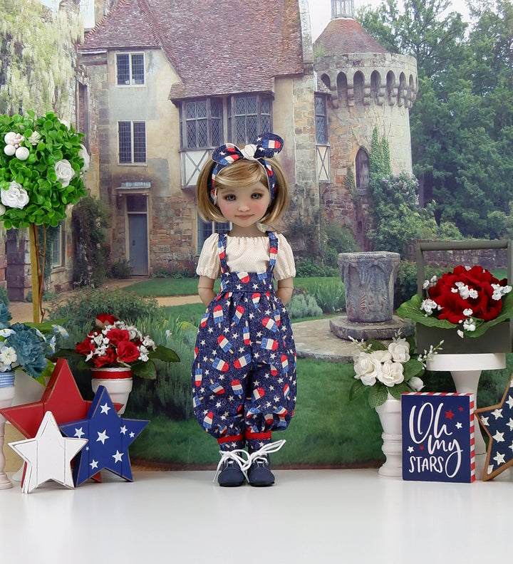 All American Popsicle - blouse & suspender pants with boots for Ruby Red Fashion Friends doll