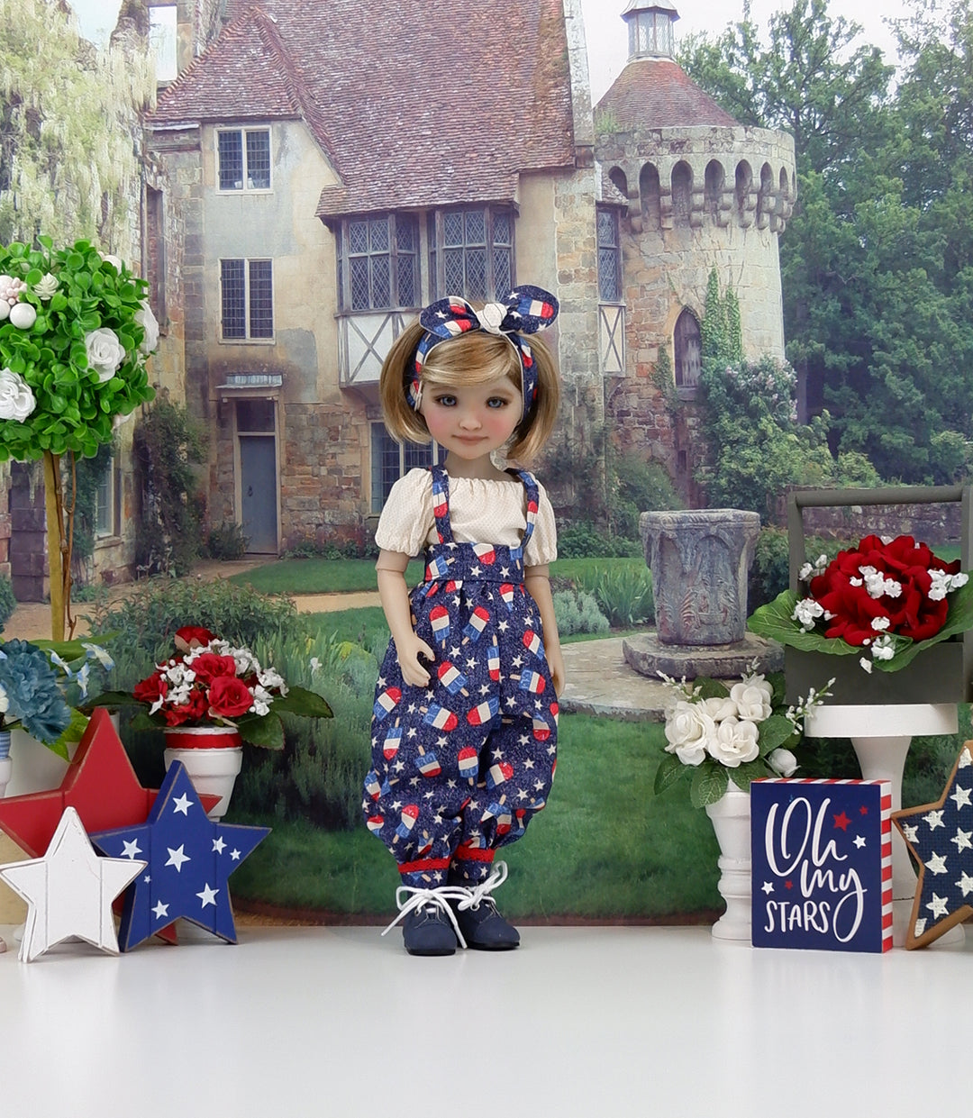 All American Popsicle - blouse & suspender pants with boots for Ruby Red Fashion Friends doll