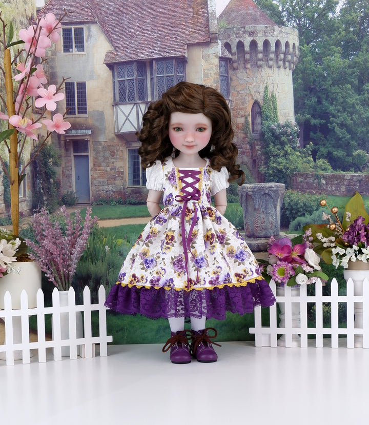 Alpine Pansy - dirndl dress ensemble with boots for Ruby Red Fashion Friends doll