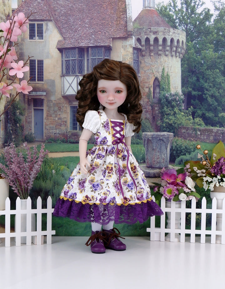Alpine Pansy - dirndl dress ensemble with boots for Ruby Red Fashion Friends doll