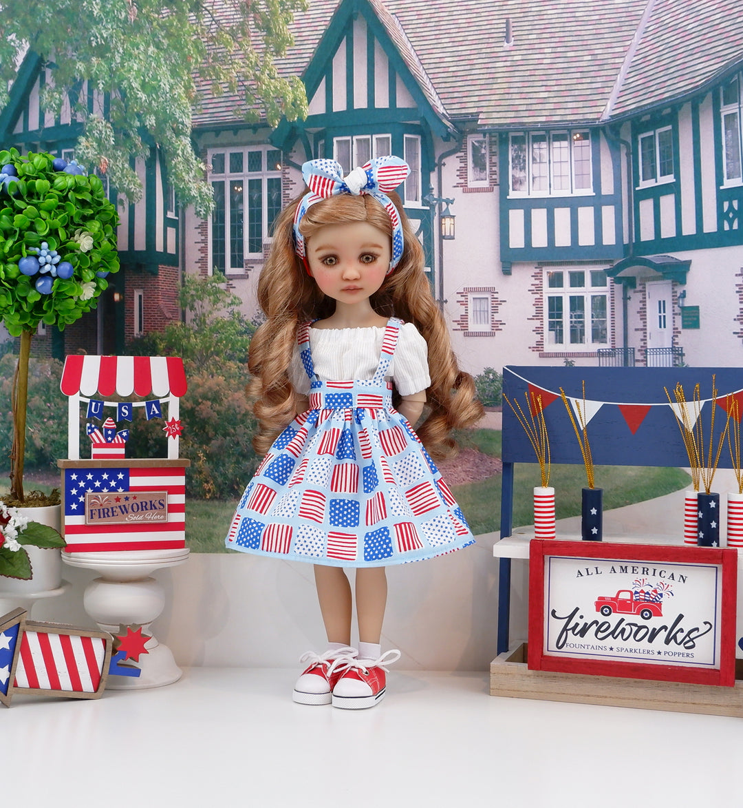American Blocks - blouse & jumper with boots for Ruby Red Fashion Friends doll
