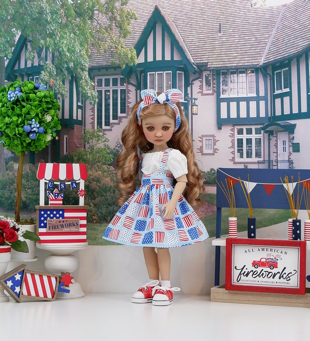American Blocks - blouse & jumper with boots for Ruby Red Fashion Friends doll