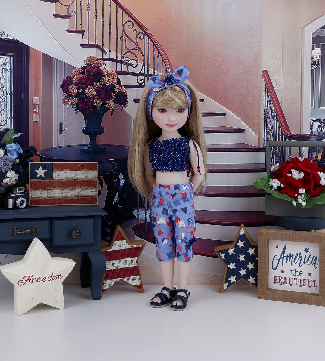 American Bunting - crop top & capris with sandals for Ruby Red Fashion Friends doll