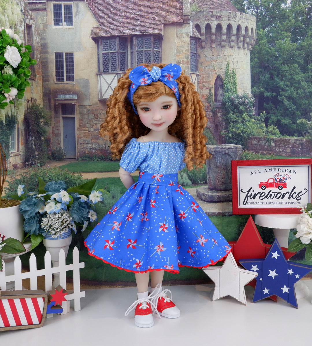 American Pinwheel - blouse & skirt with saddle shoes for Ruby Red Fashion Friends doll