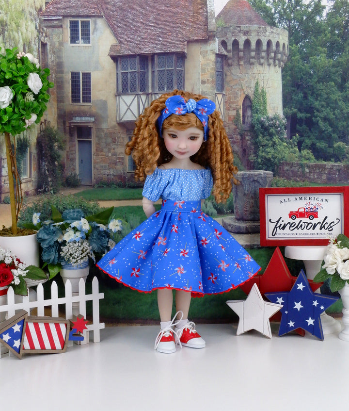 American Pinwheel - blouse & skirt with saddle shoes for Ruby Red Fashion Friends doll