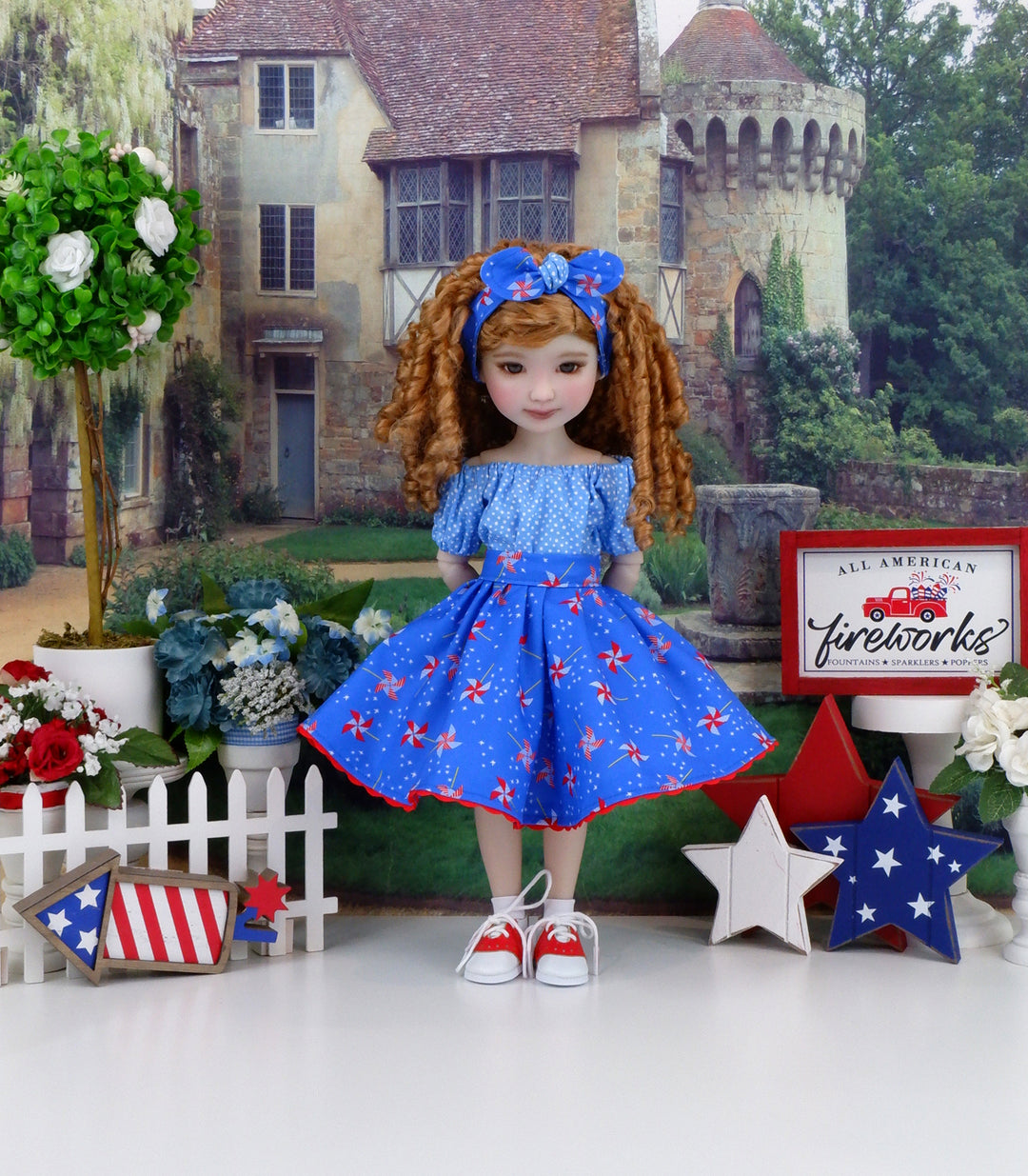 American Pinwheel - blouse & skirt with saddle shoes for Ruby Red Fashion Friends doll