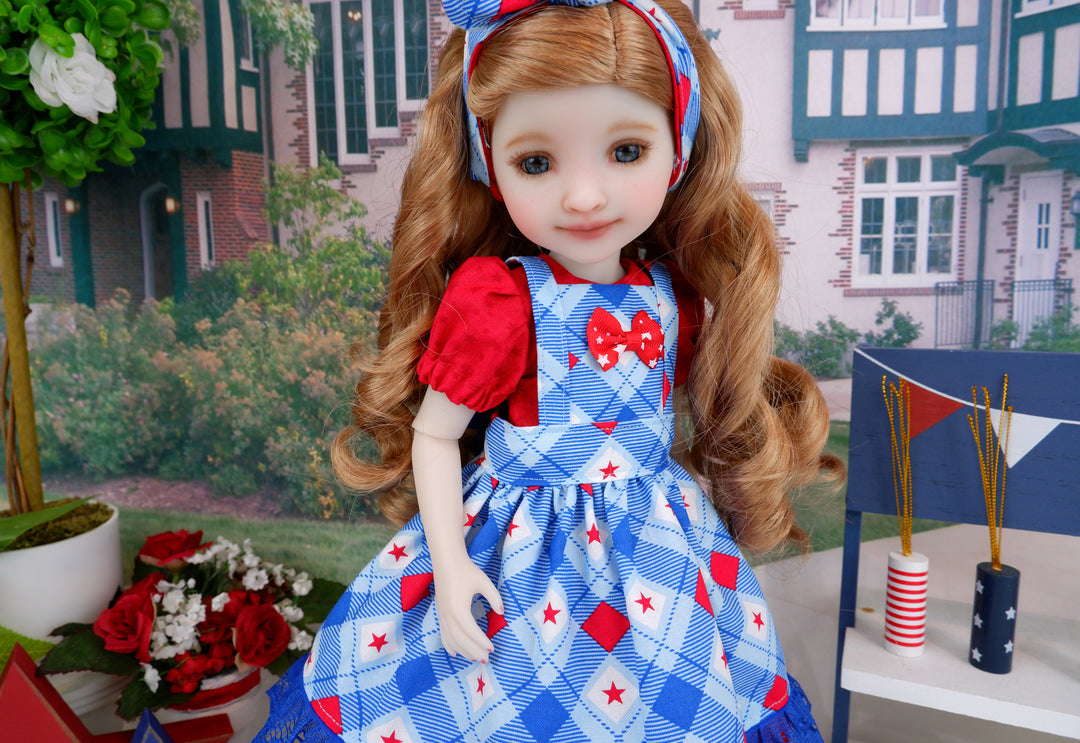 American Plaid - dress & apron with boots for Ruby Red Fashion Friends doll