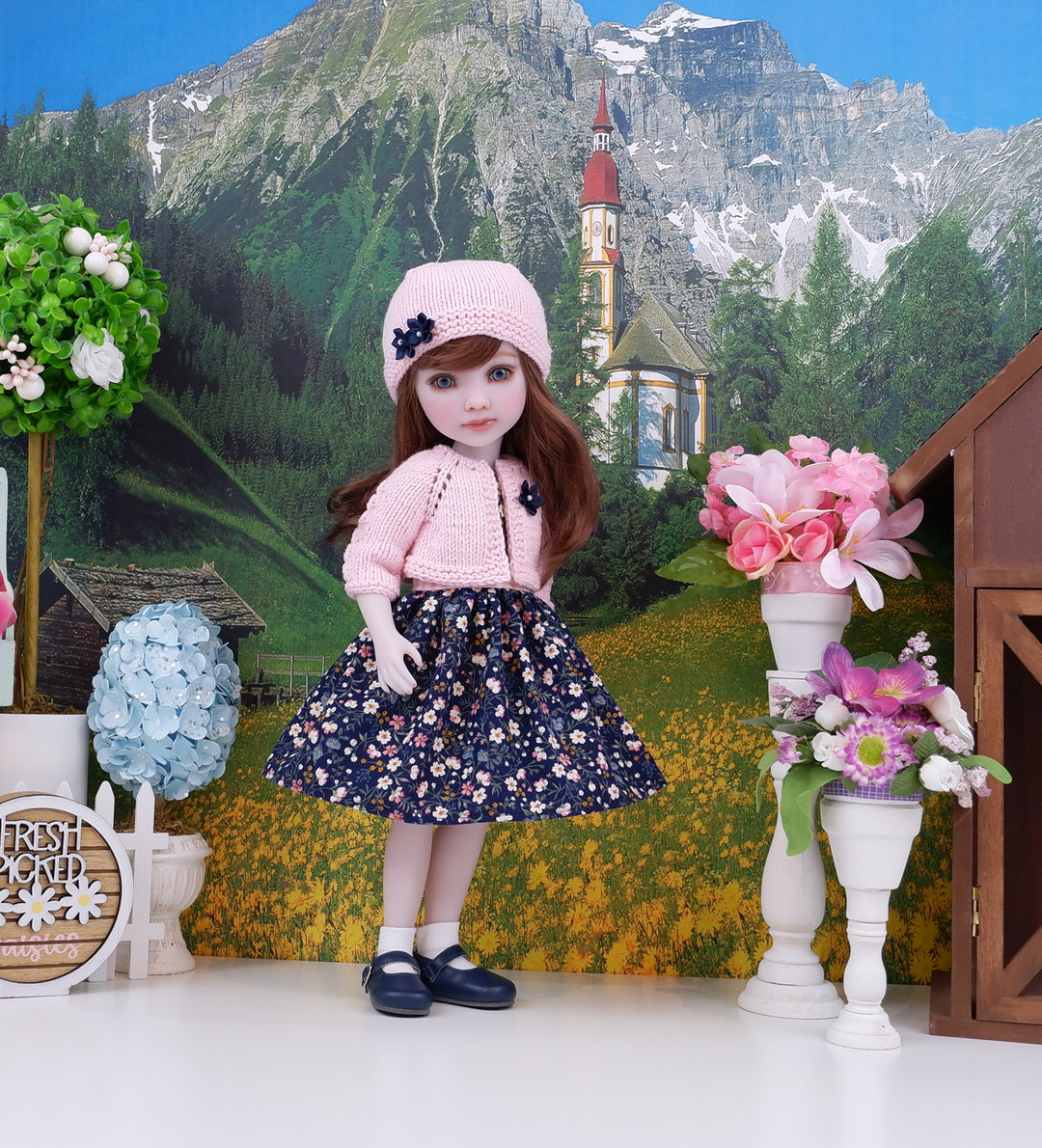 Among the Wildflowers - dress, sweater with shoes for Ruby Red Fashion Friends doll