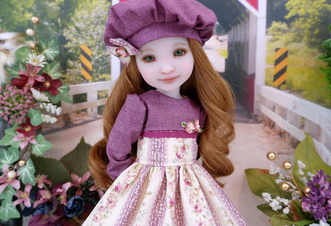 Antique Rose Stripe - dress with shoes for Ruby Red Fashion Friends doll
