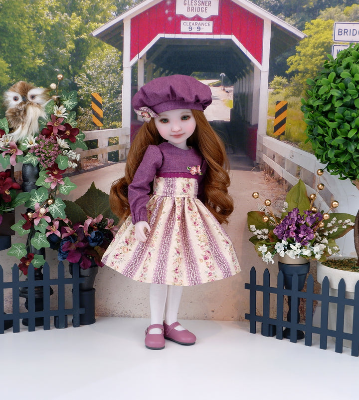 Antique Rose Stripe - dress with shoes for Ruby Red Fashion Friends doll
