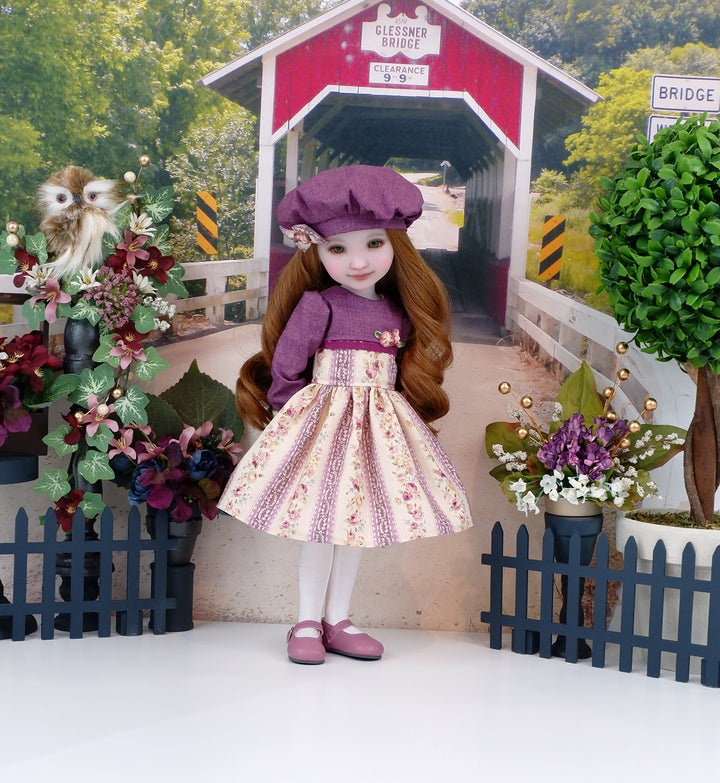 Antique Rose Stripe - dress with shoes for Ruby Red Fashion Friends doll