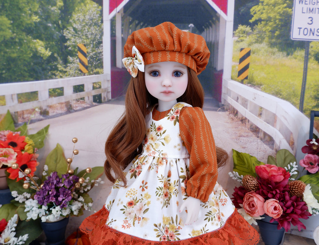 Autumn Delight - dress & pinafore with hat and boots for Ruby Red Fashion Friends doll