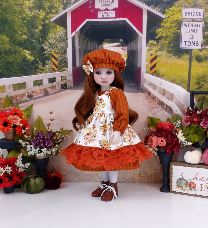 Autumn Delight - dress & pinafore with hat and boots for Ruby Red Fashion Friends doll