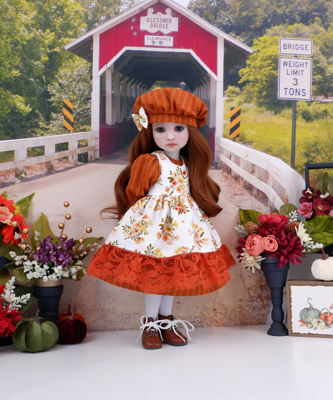 Autumn Delight - dress & pinafore with hat and boots for Ruby Red Fashion Friends doll