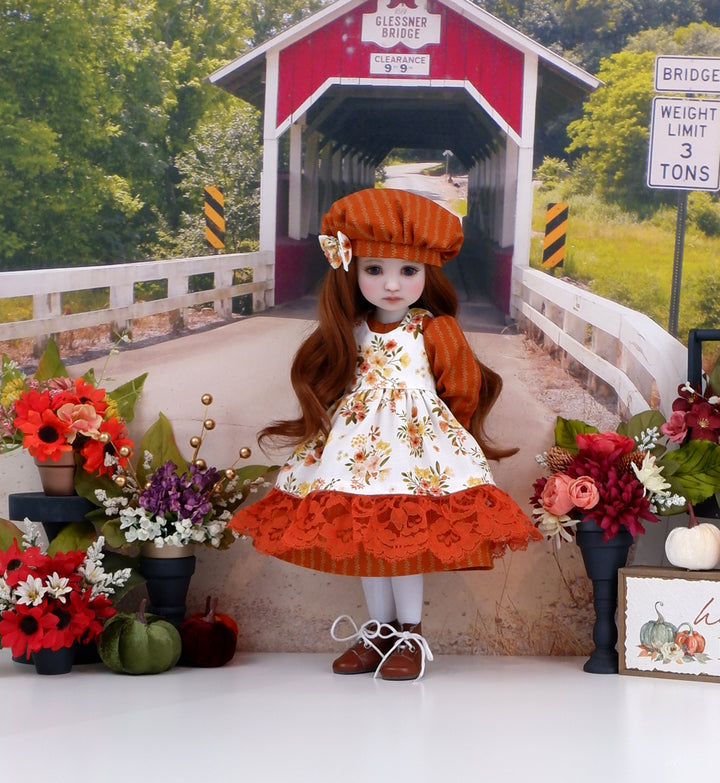 Autumn Delight - dress & pinafore with hat and boots for Ruby Red Fashion Friends doll