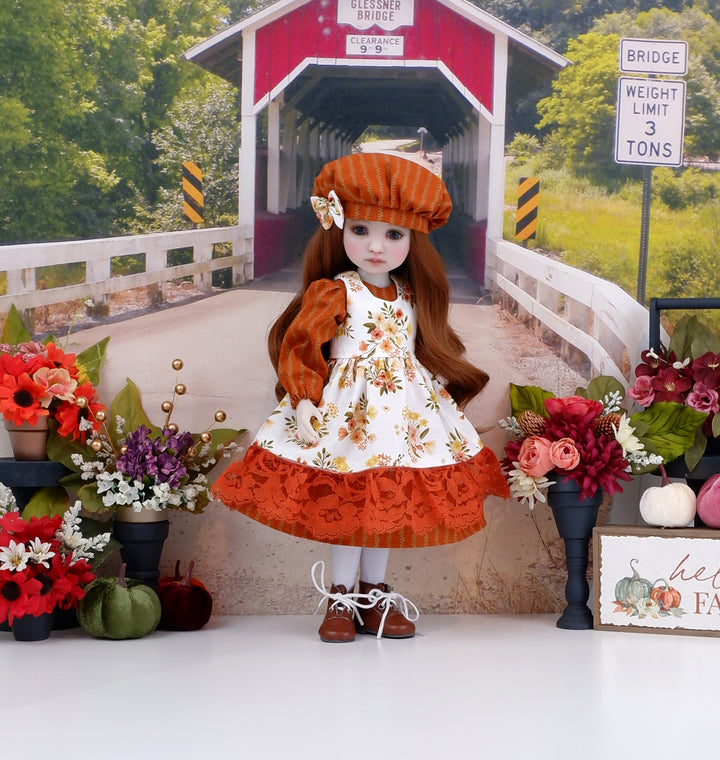 Autumn Delight - dress & pinafore with hat and boots for Ruby Red Fashion Friends doll