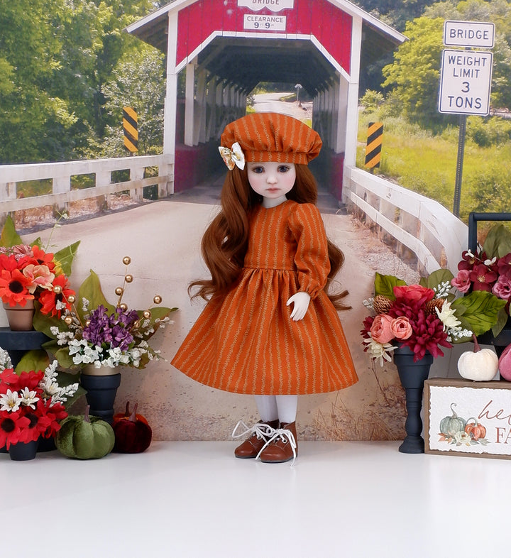 Autumn Delight - dress & pinafore with hat and boots for Ruby Red Fashion Friends doll