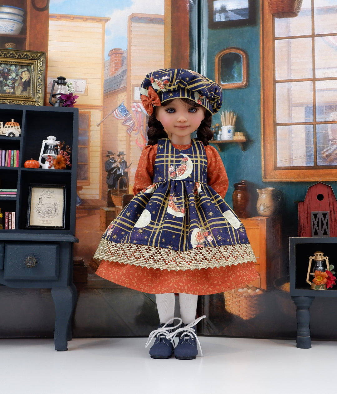 Autumn Moon - dress &amp; pinafore with boots for Ruby Red Fashion Friends doll