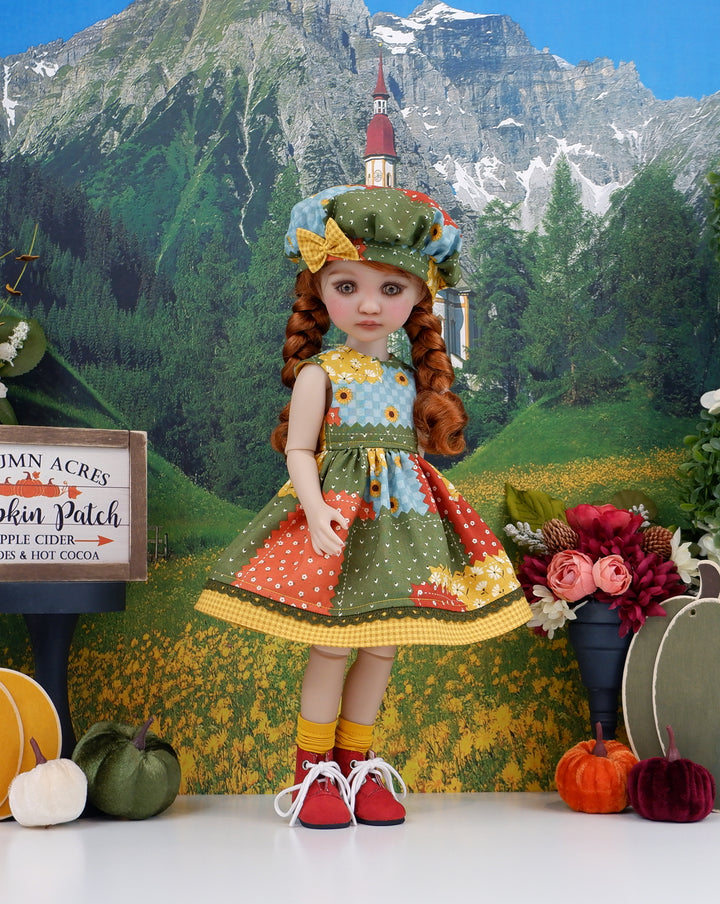 Autumn Patchwork - dress with boots for Ruby Red Fashion Friends doll