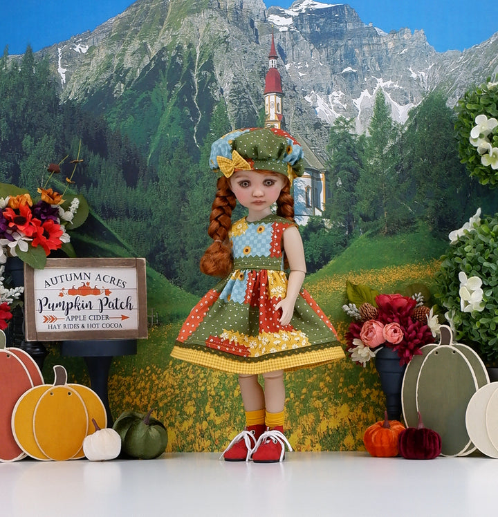 Autumn Patchwork - dress with boots for Ruby Red Fashion Friends doll