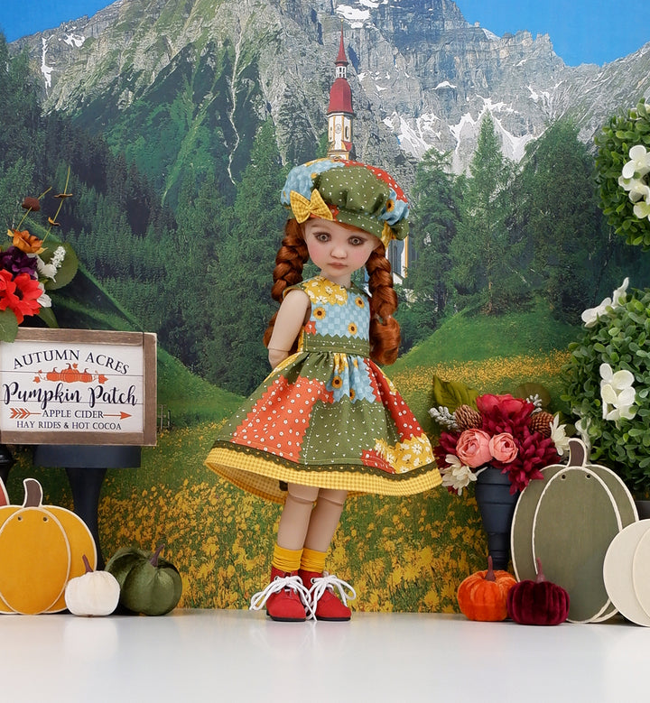 Autumn Patchwork - dress with boots for Ruby Red Fashion Friends doll