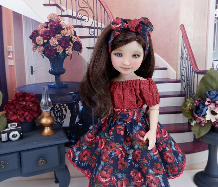 Autumn Rose - blouse & skirt with loafers for Ruby Red Fashion Friends doll