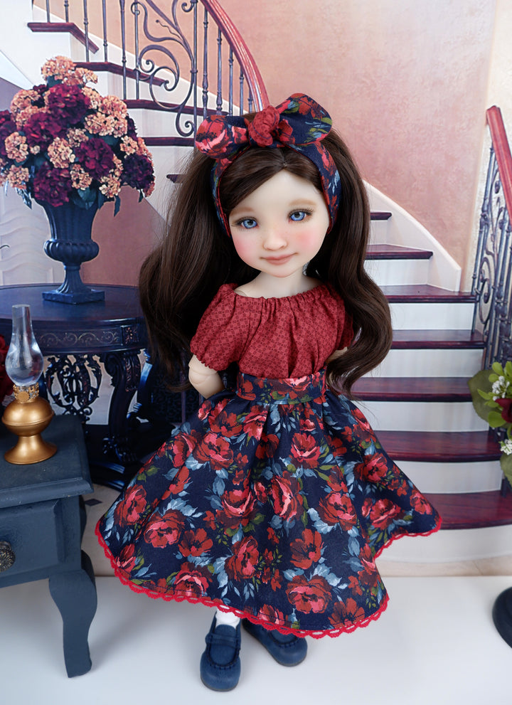 Autumn Rose - blouse & skirt with loafers for Ruby Red Fashion Friends doll