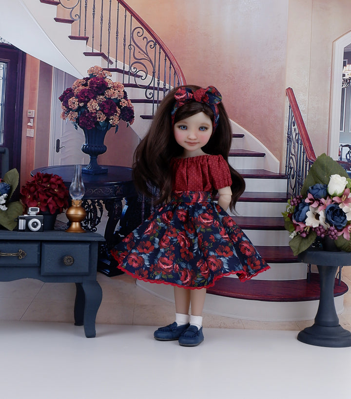 Autumn Rose - blouse & skirt with loafers for Ruby Red Fashion Friends doll