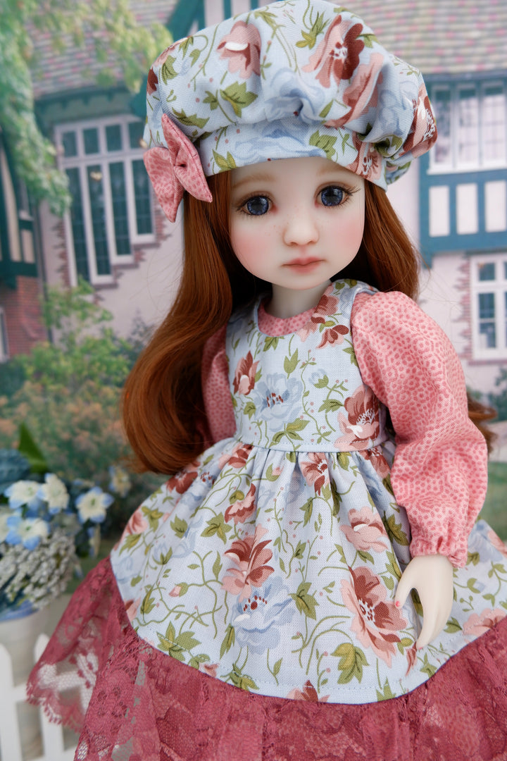 Avonlea Garden - dress & pinafore with hat and shoes for Ruby Red Fashion Friends doll