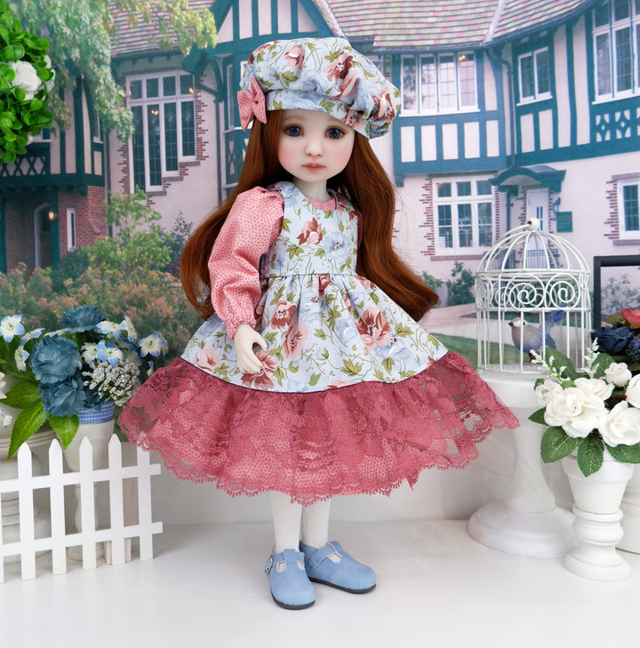 Avonlea Garden - dress & pinafore with hat and shoes for Ruby Red Fashion Friends doll