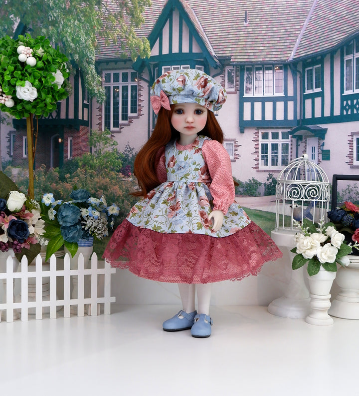 Avonlea Garden - dress & pinafore with hat and shoes for Ruby Red Fashion Friends doll