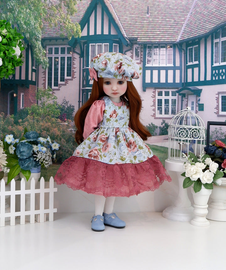 Avonlea Garden - dress & pinafore with hat and shoes for Ruby Red Fashion Friends doll