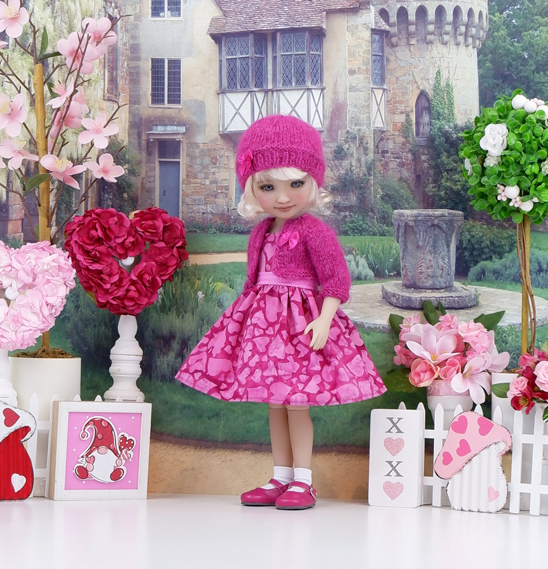 Batik Hearts - dress and sweater with shoes for Ruby Red Fashion Friends doll