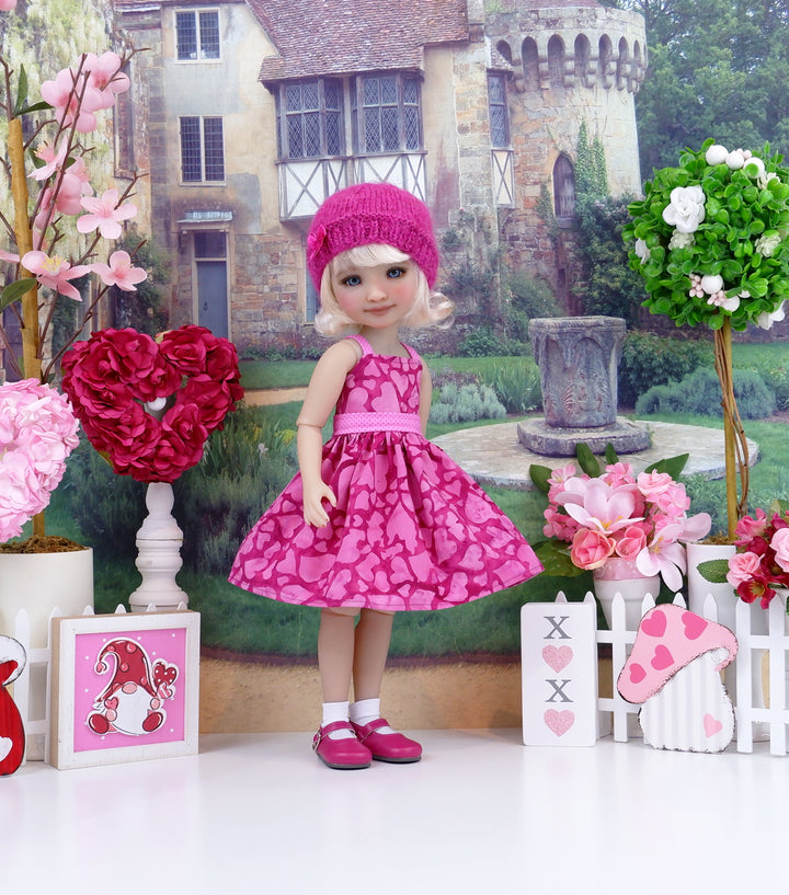 Batik Hearts - dress and sweater with shoes for Ruby Red Fashion Friends doll