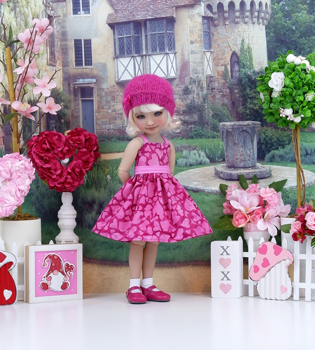 Batik Hearts - dress and sweater with shoes for Ruby Red Fashion Friends doll