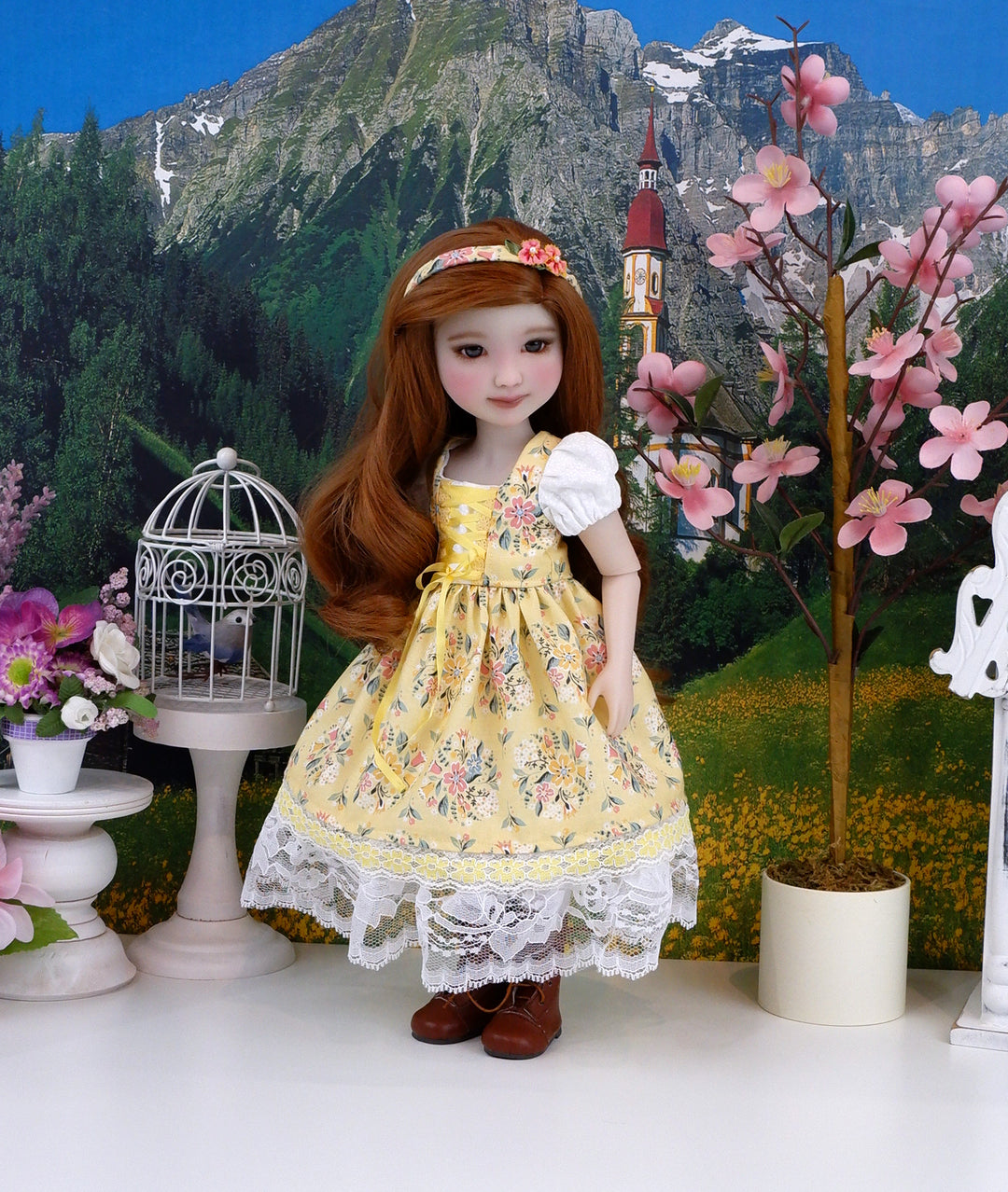 Bavarian Bouquet - dirndl dress ensemble with boots for Ruby Red Fashion Friends doll