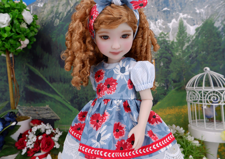 Black Eyed Susans - dress & pinafore with boots for Ruby Red Fashion Friends doll