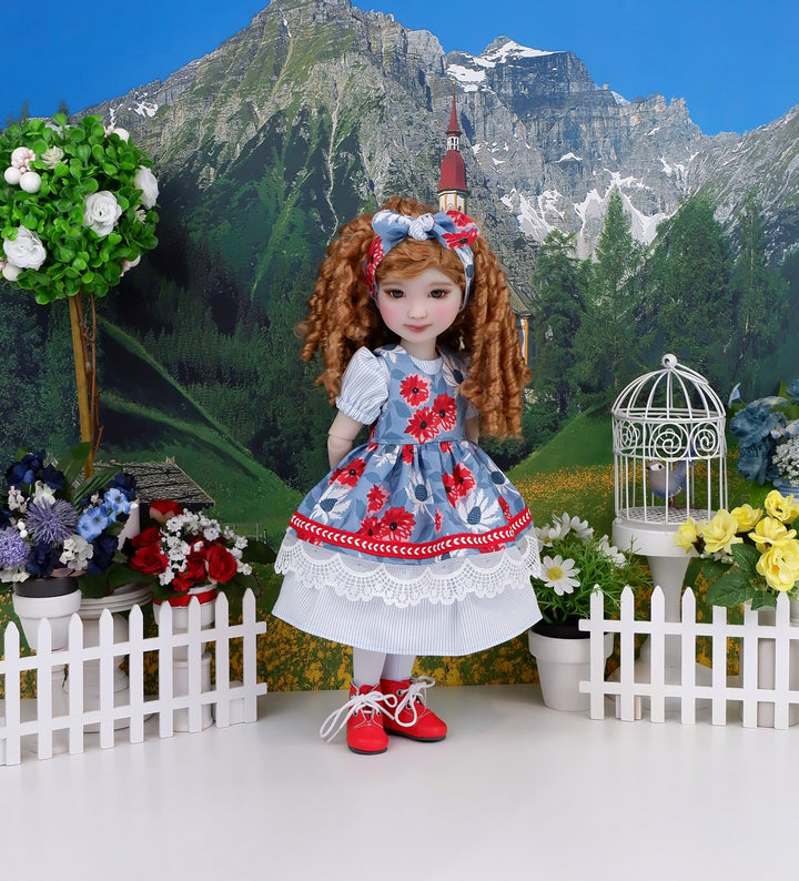 Black Eyed Susans - dress & pinafore with boots for Ruby Red Fashion Friends doll