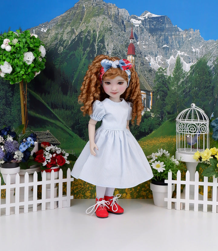 Black Eyed Susans - dress & pinafore with boots for Ruby Red Fashion Friends doll