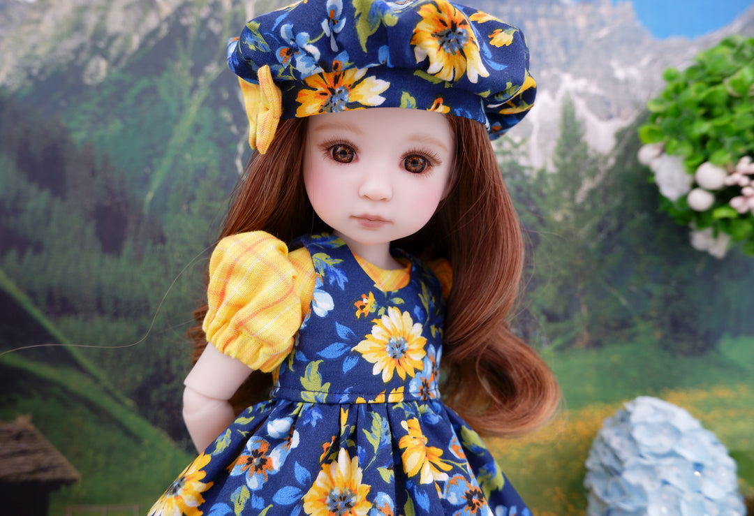 Blooming Morning - dress & pinafore ensemble with boots for Ruby Red Fashion Friends doll