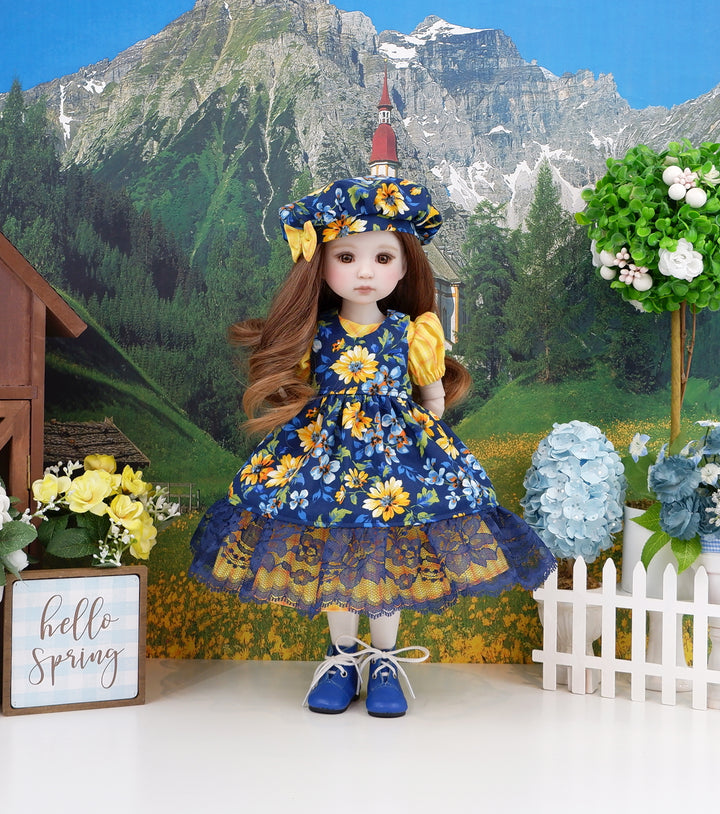 Blooming Morning - dress & pinafore ensemble with boots for Ruby Red Fashion Friends doll