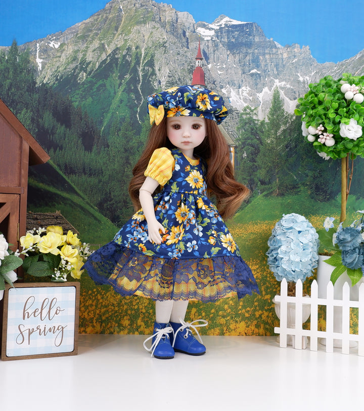 Blooming Morning - dress & pinafore ensemble with boots for Ruby Red Fashion Friends doll