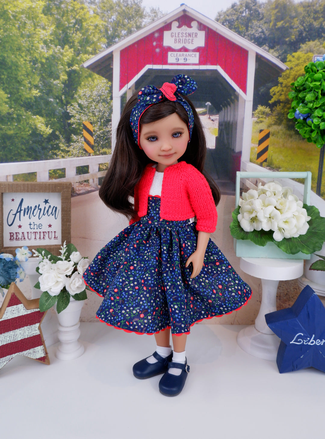 Blue Fields - dress and sweater with shoes for Ruby Red Fashion Friends doll